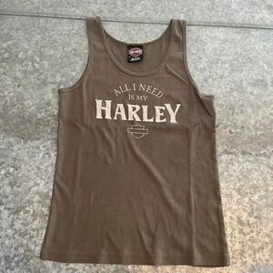 Vintage Y2K Harley Davidson Womens Tank Top Shirt Medium USA Military Army Green